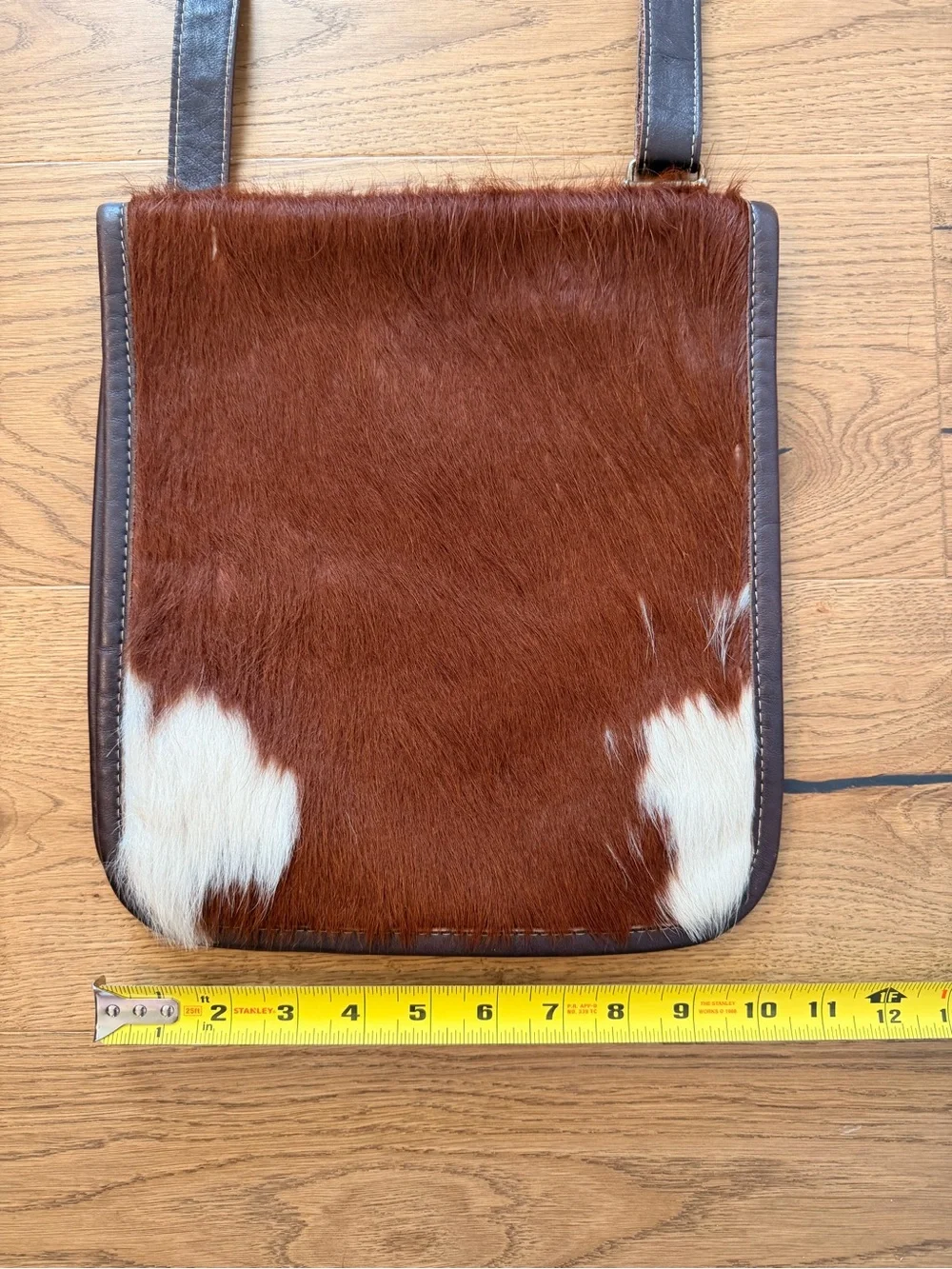 Leather-Trim Brown & White Cowhide Crossbody Bag